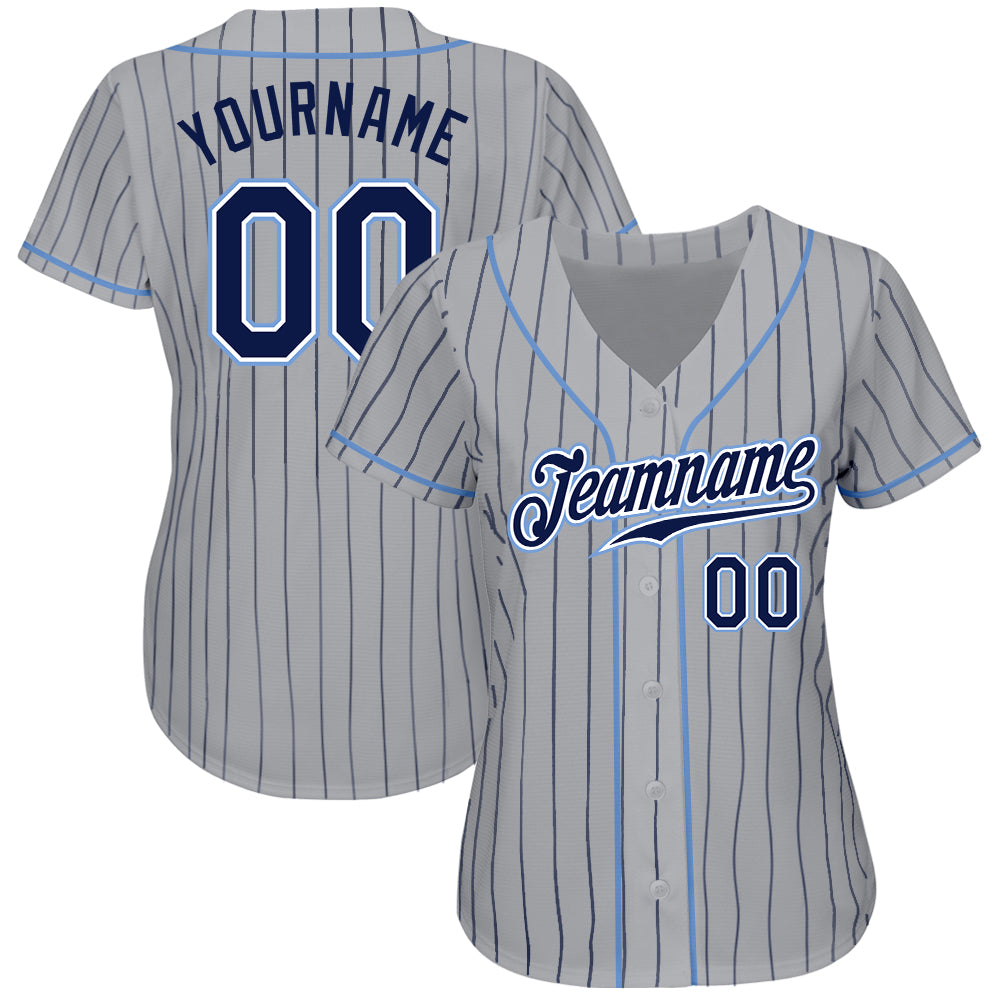 Custom Powder Blue White Pinstripe Navy-White Authentic Baseball