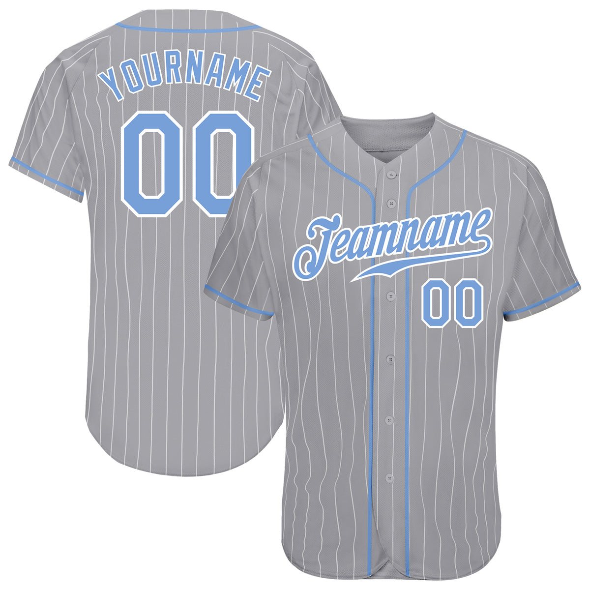 Custom White Navy Pinstripe Light Blue-Gray Authentic Baseball