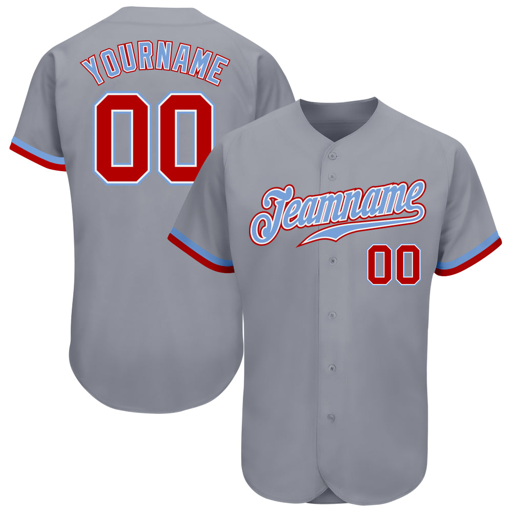 Custom Light Blue White-Red Baseball Jersey