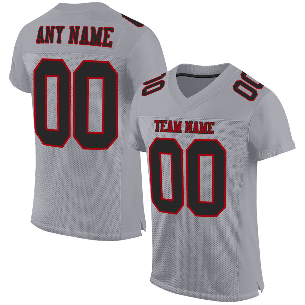 Custom Gray Black Red Mesh Authentic Football Jersey Discount