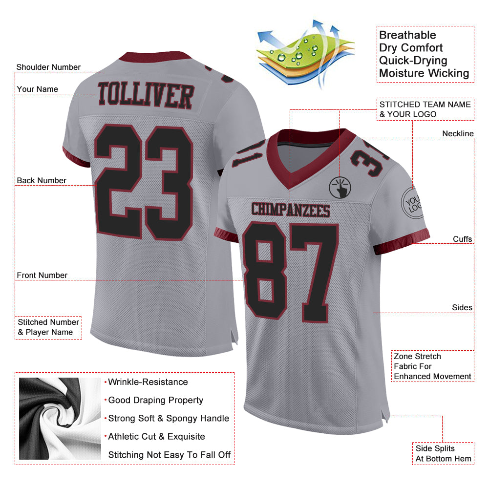 Custom Black Black-Red Mesh Authentic Football Jersey Discount