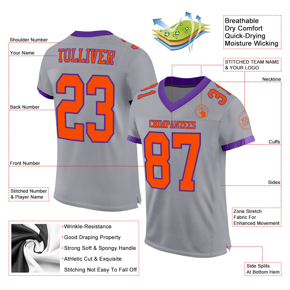 Custom White Purple-Orange Mesh Authentic Football Jersey Discount