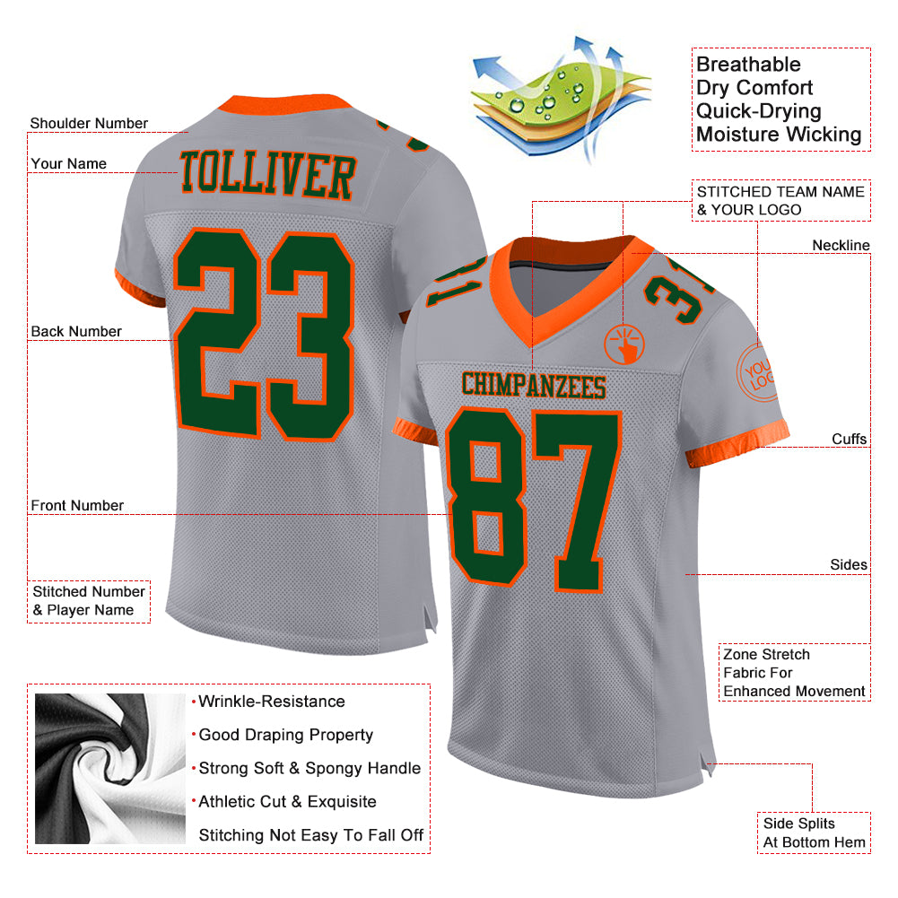 Custom Green Orange-White Mesh Authentic Football Jersey