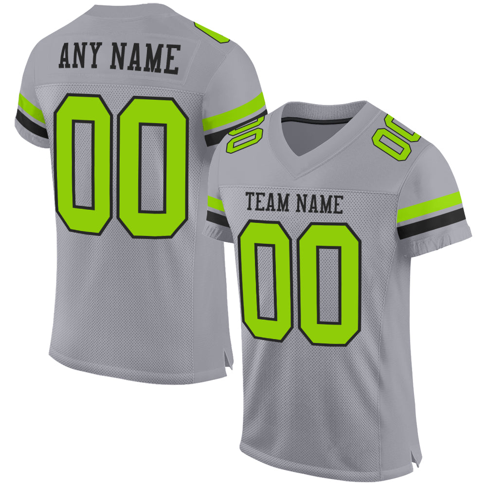 Custom Navy Neon Green-Gray Mesh Drift Fashion Football Jersey