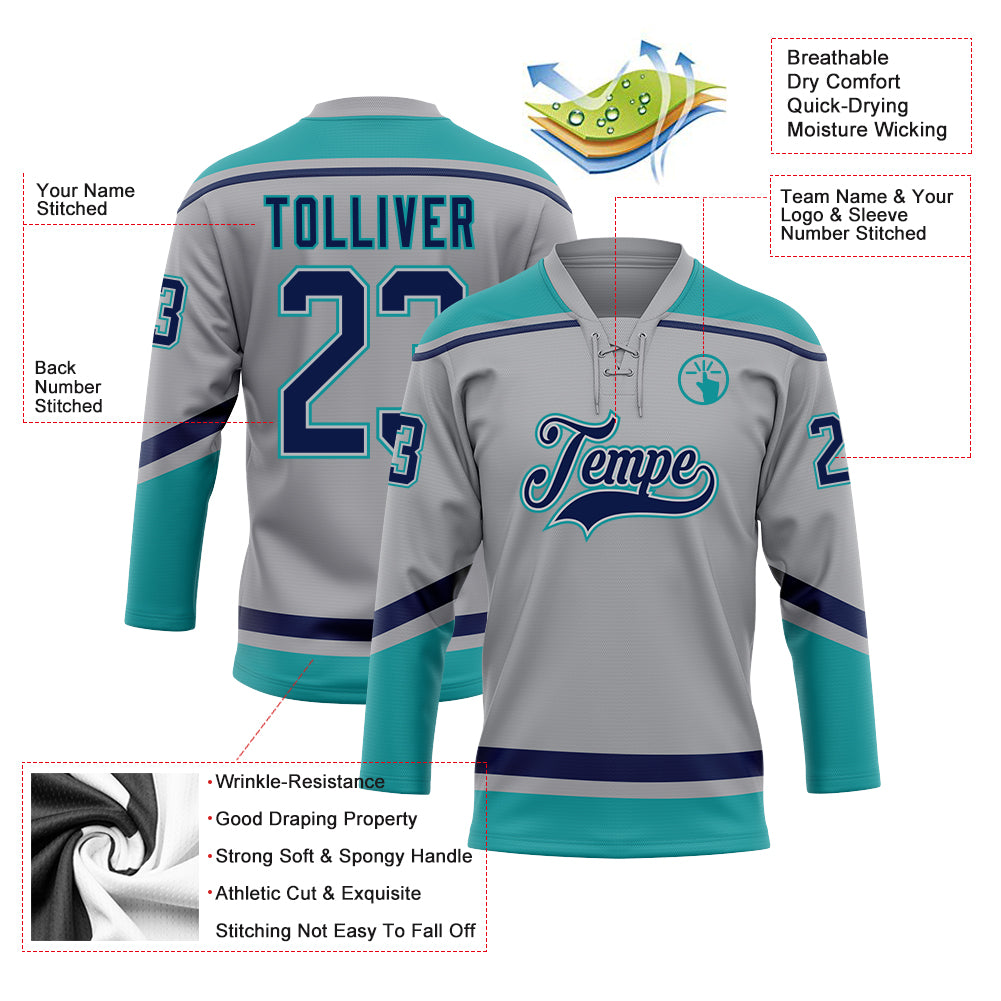 Custom Hockey Jersey Black Pink-Aqua Hockey Lace Neck Jersey Men's Size:3XL