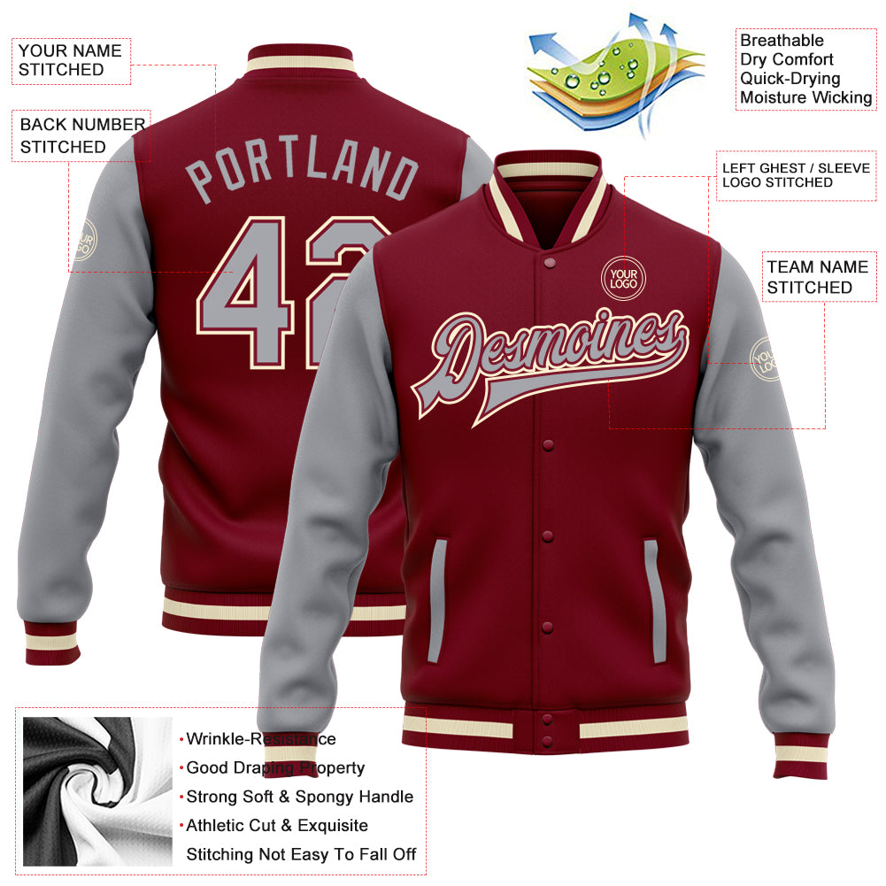 Cheap Custom Royal Crimson-White Bomber Full-Snap Varsity