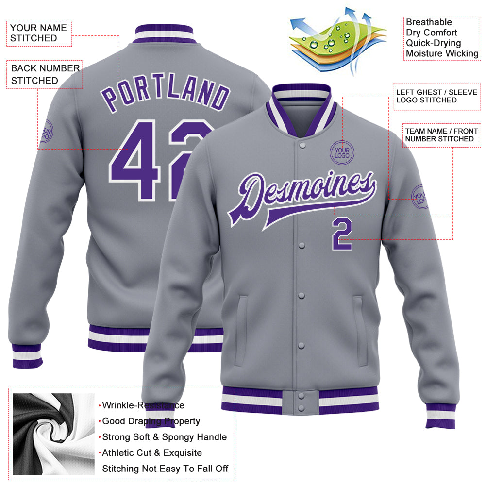 Cheap Custom Purple Teal-White Bomber Full-Snap Varsity Letterman Jacket  Free Shipping – CustomJerseysPro