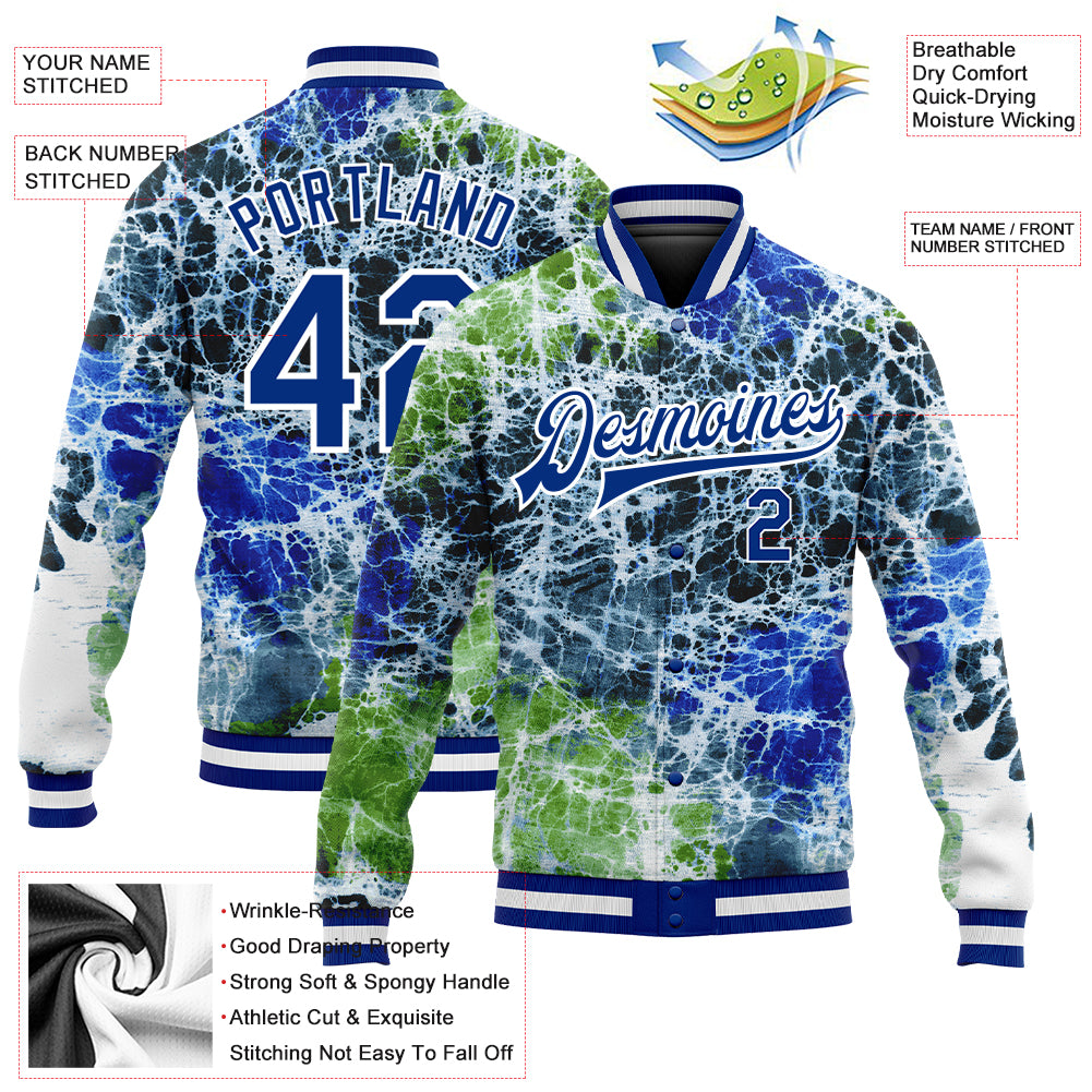 Cheap Custom Purple Light Blue-White Bomber Full-Snap Varsity