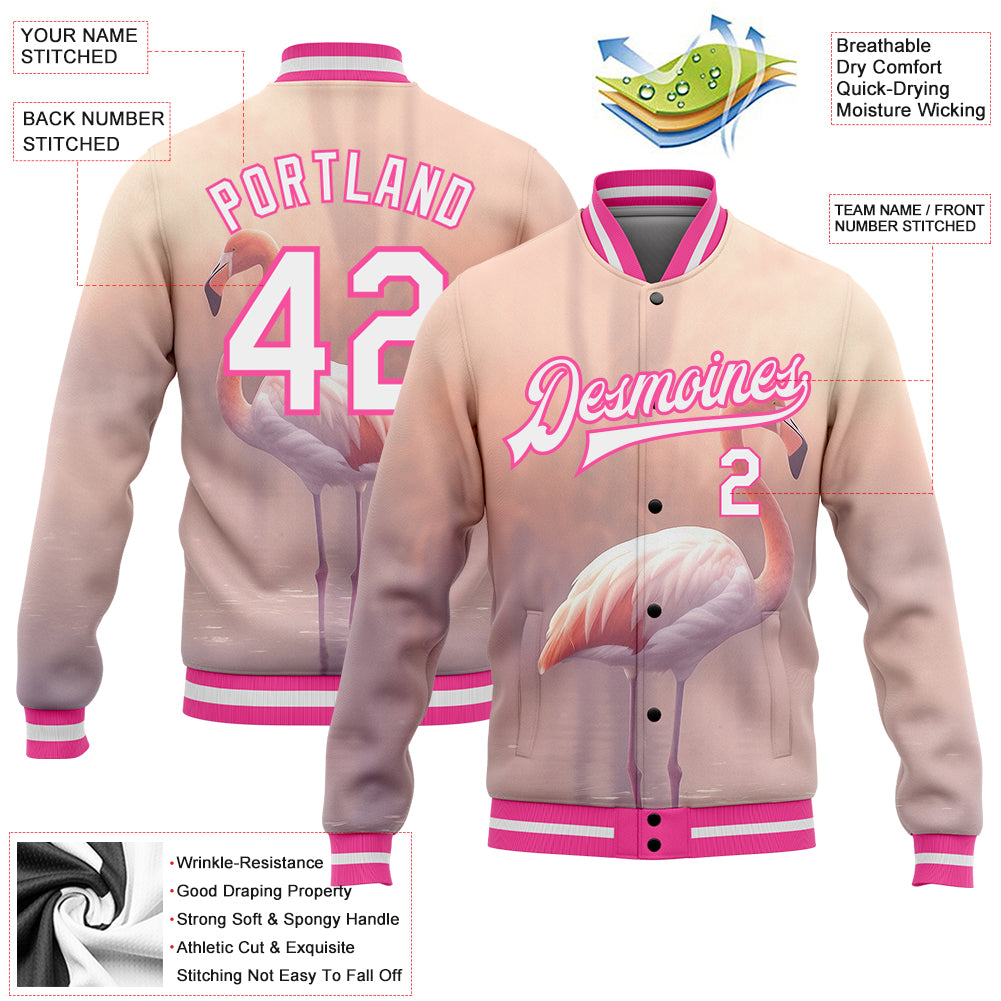 Custom Pink Cream-Black Bomber Full-Snap Varsity Letterman Split Fashion  Jacket Discount