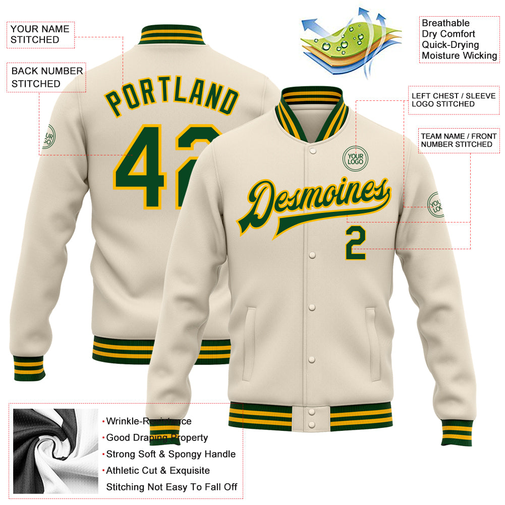 Letterman Baseball Green And Cream Varsity Jacket - Maker of Jacket