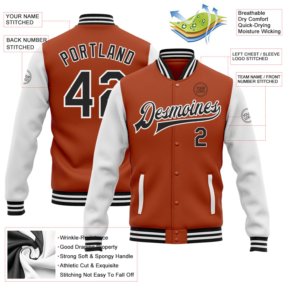 Custom White Crimson-Gold Bomber Full-Snap Varsity Letterman Two Tone Jacket Men's Size:3XL