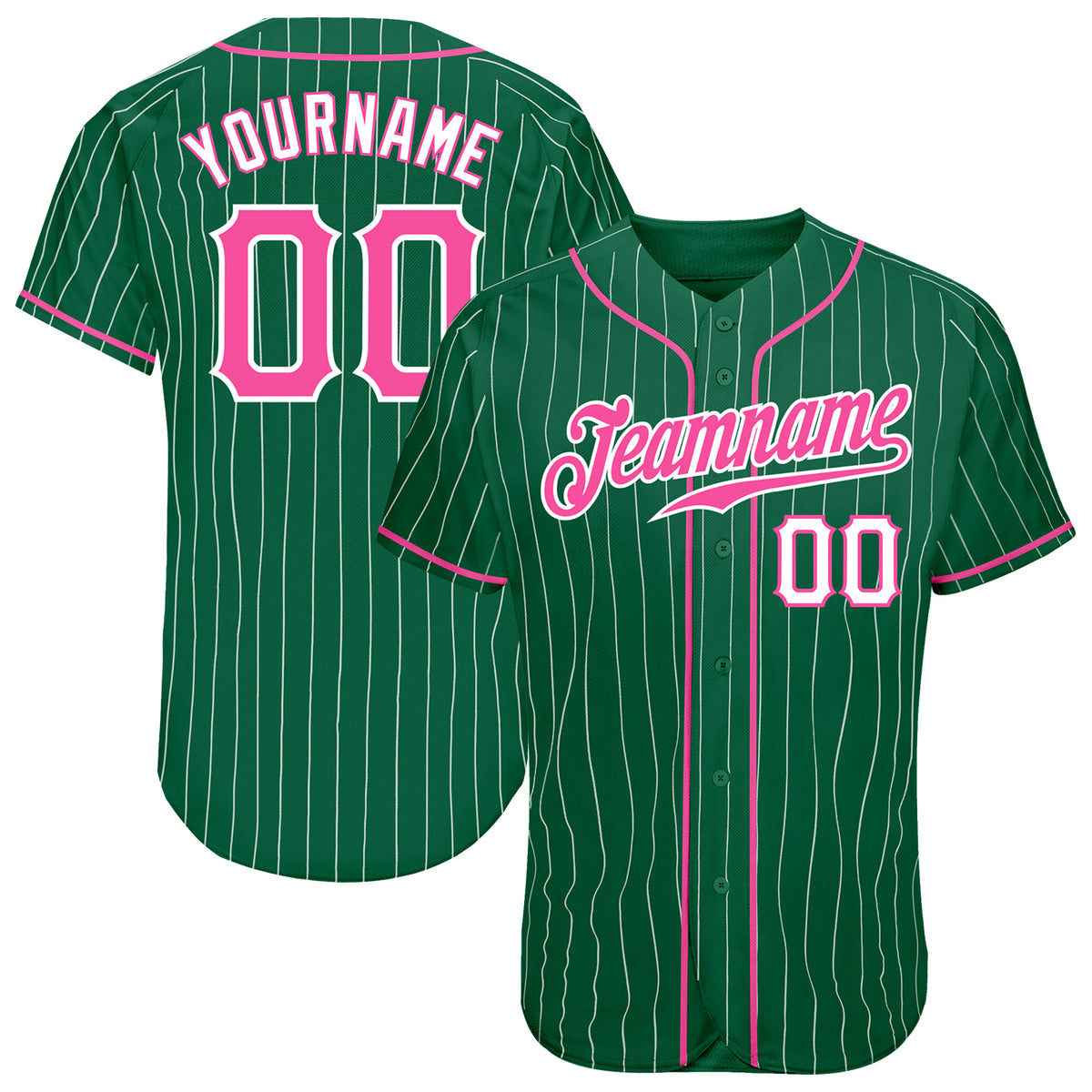 Cheap Custom Pink White Pinstripe Kelly Green Authentic Baseball