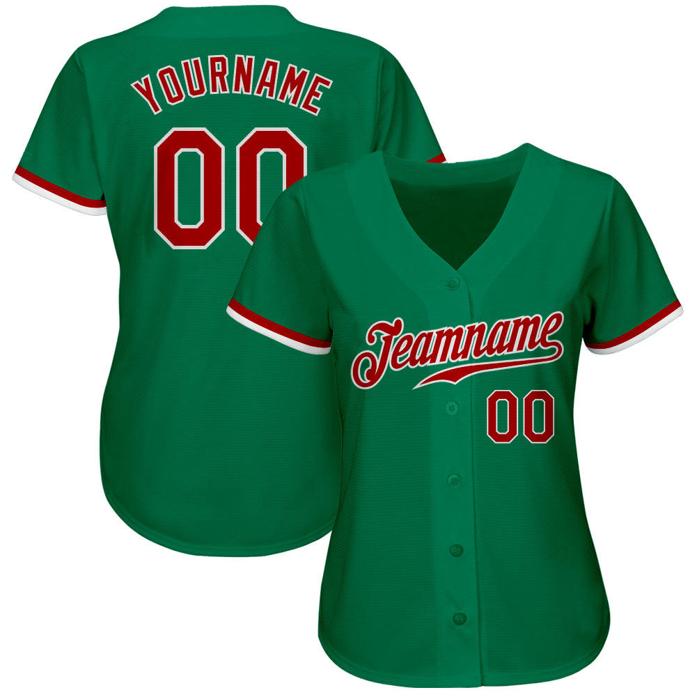 Custom Kelly Green Red-White Authentic Baseball Jersey Discount
