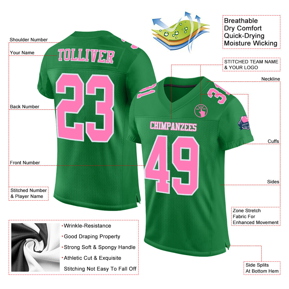 Custom Grass Green Pink-White Mesh Authentic Football Jersey Discount