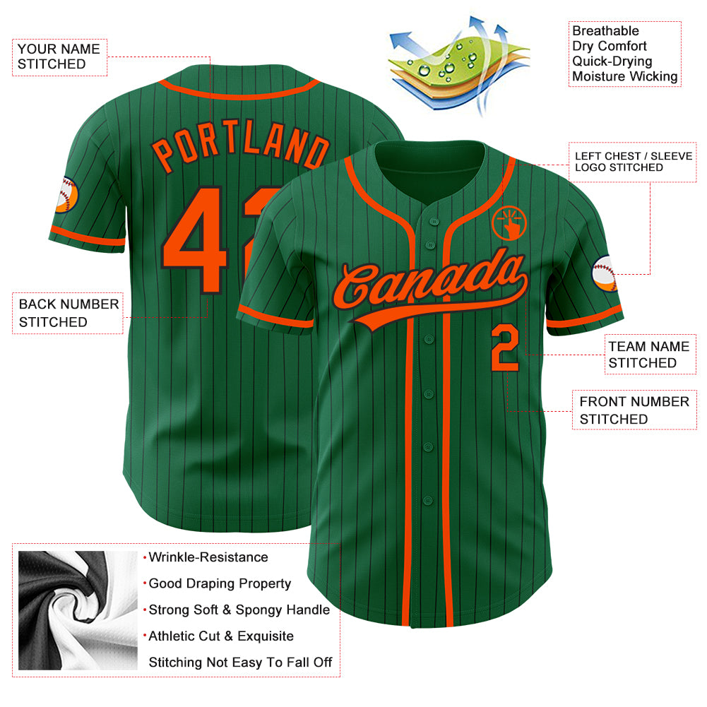 Custom Orange Kelly Green Pinstripe Kelly Green-Black Authentic Baseball Jersey Preschool Size:L