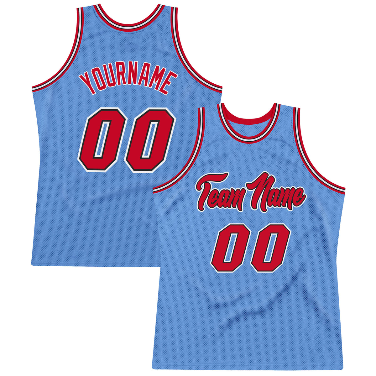 Custom Team Black Basketball Light Blue Rib-Knit Jersey Red