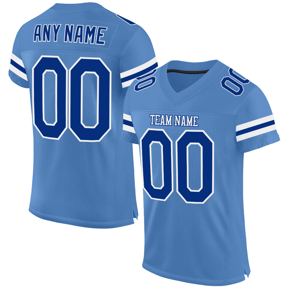 Custom Light Blue Royal-White Mesh Authentic Football Jersey Discount