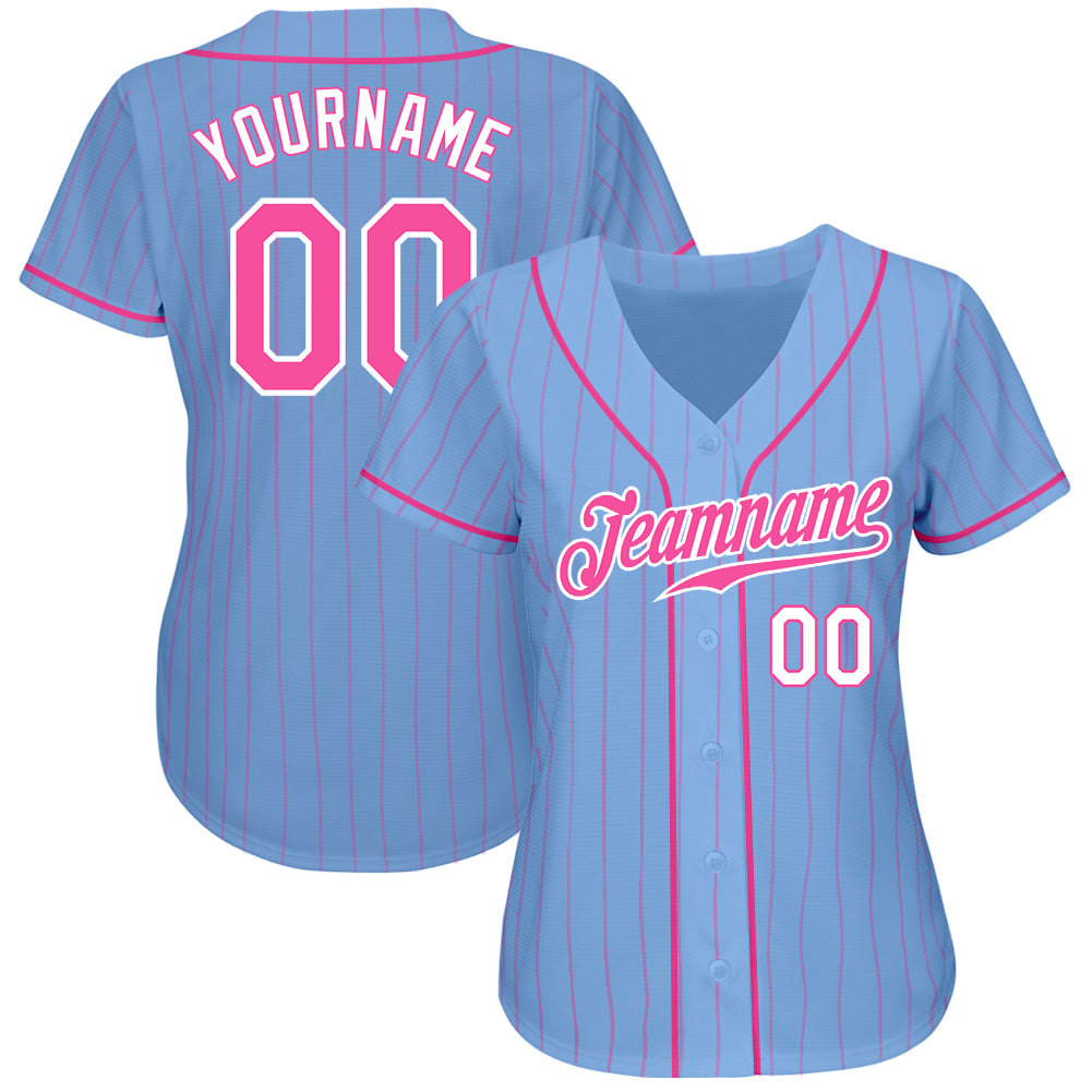 Custom Black White Strip Pink-Light Blue Authentic Baseball Jersey