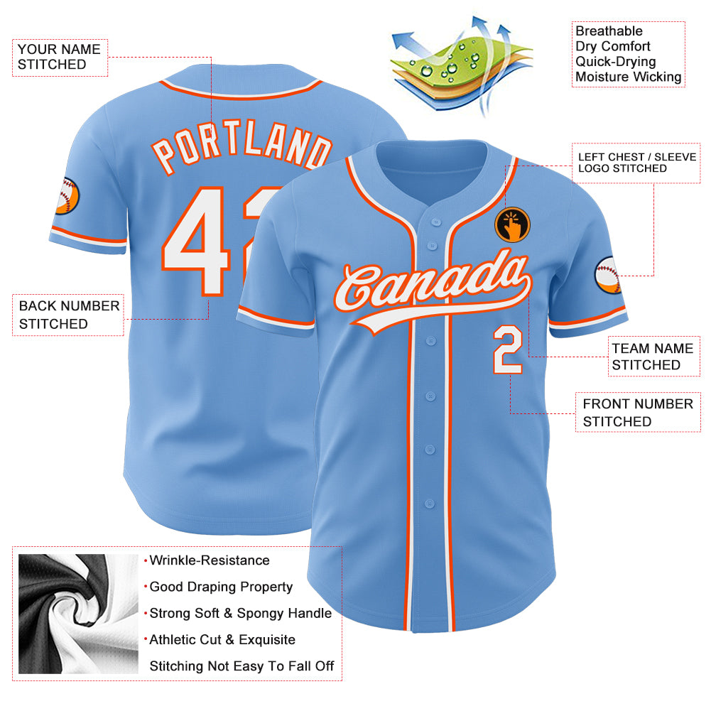 Custom Light Blue Baseball Jerseys, Baseball Uniforms For Your Team –  Tagged Font-Orange