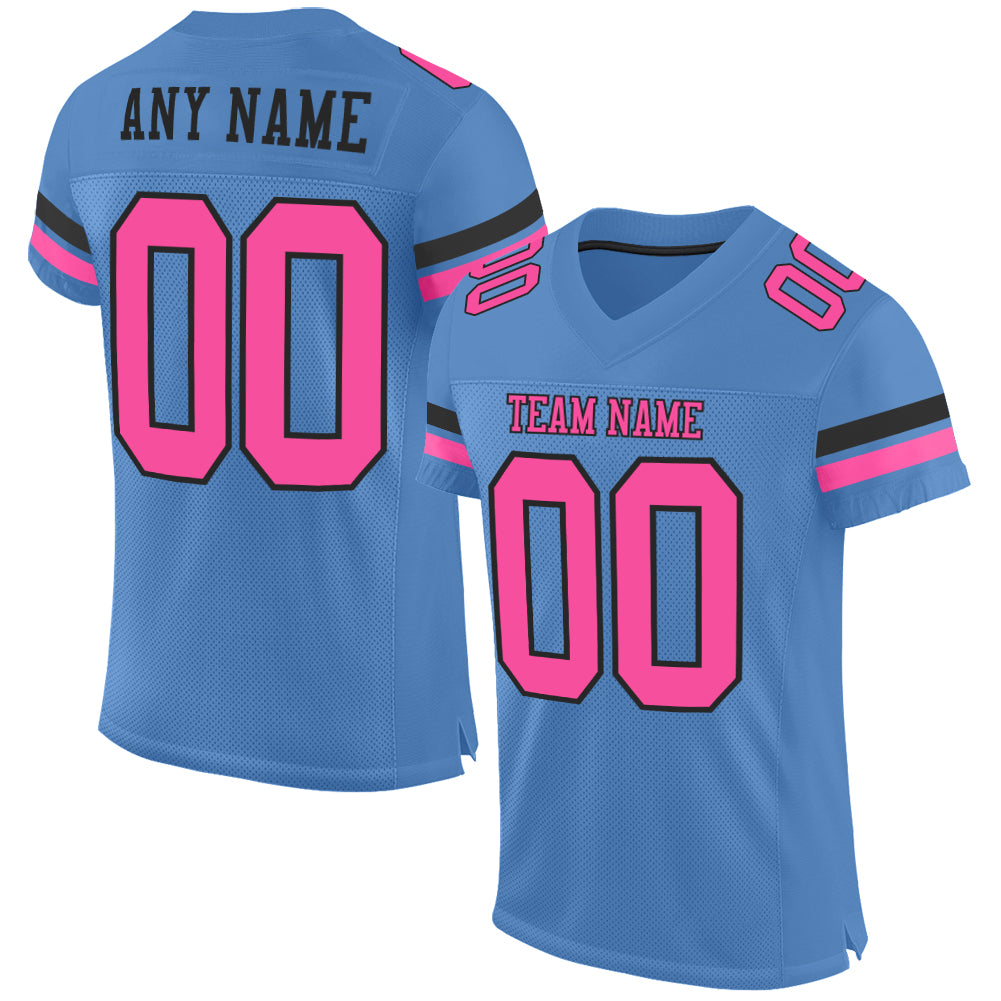 Custom Black Light Blue-Pink Mesh Authentic Football Jersey Discount