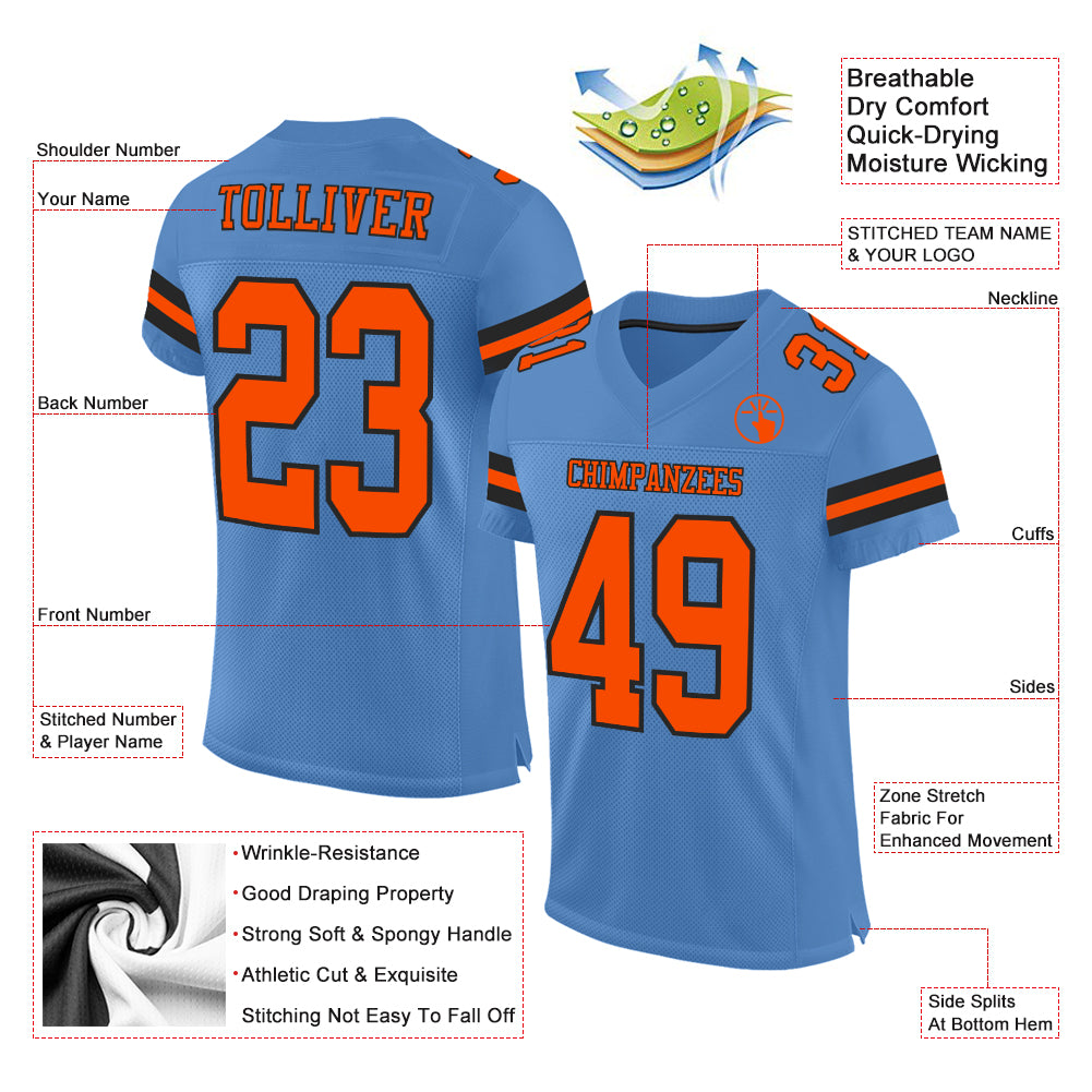 Custom Black Orange-White Mesh Authentic Football Jersey