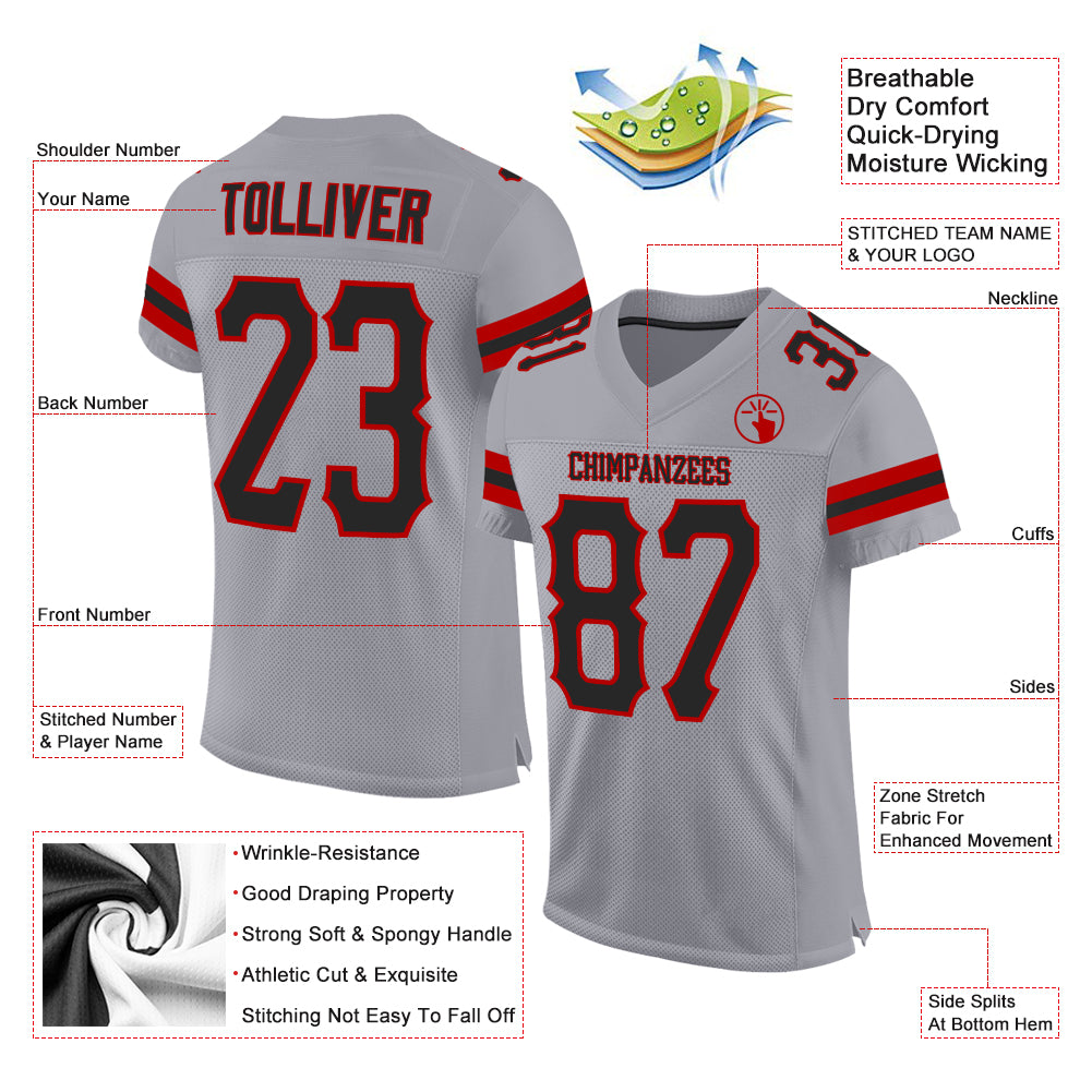 Custom Black White-Red Mesh Authentic Football Jersey Football