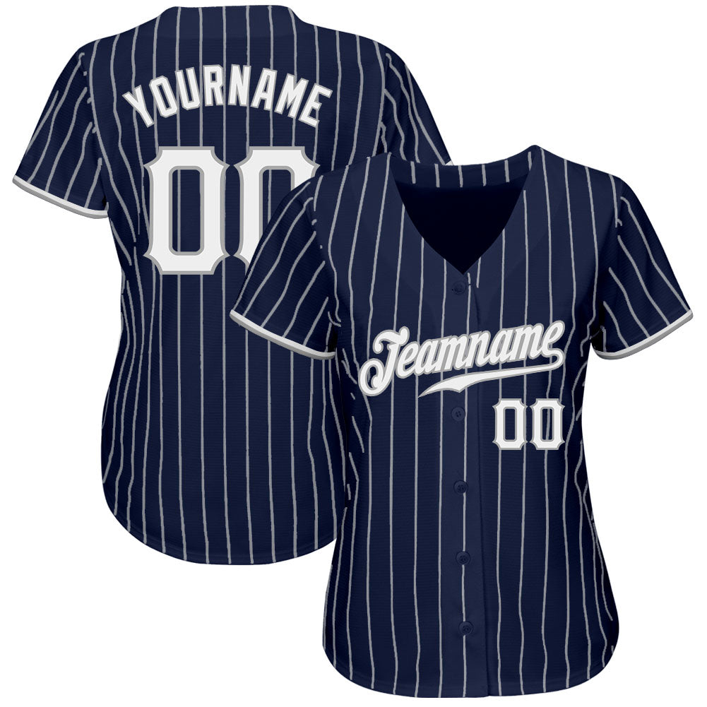 Custom Navy White Strip White-Gray Authentic Baseball Jersey Discount