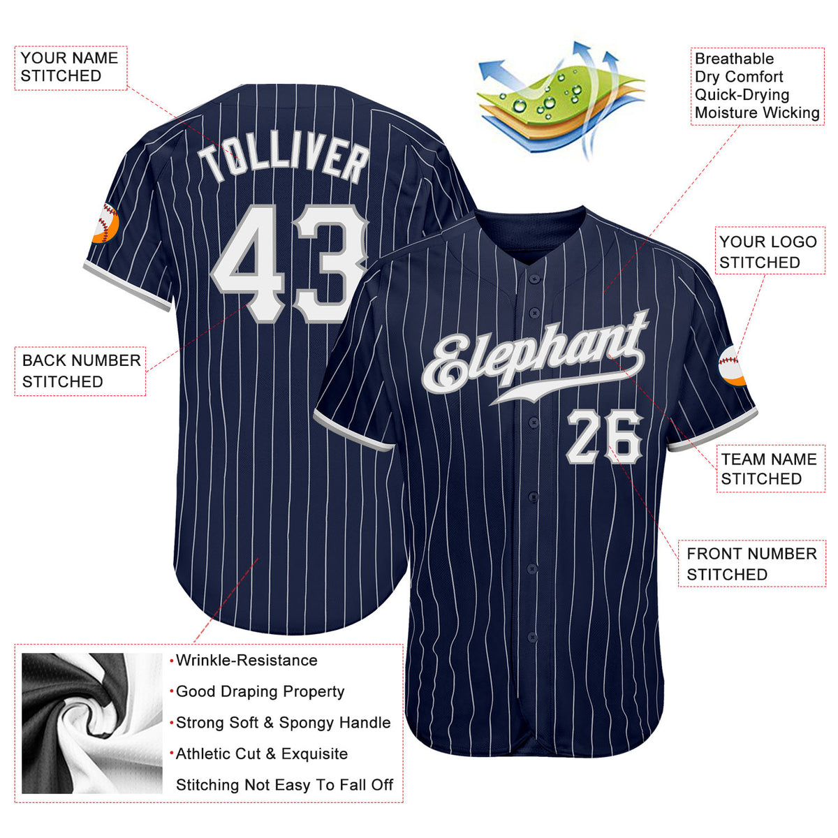 Sale Build Gray Baseball Authentic White Navy Strip Throwback Shirt Navy –  CustomJerseysPro