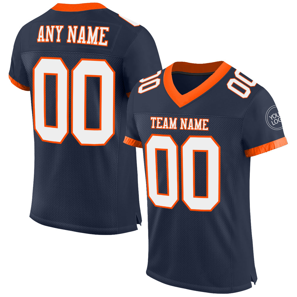 Custom Navy White-Orange Mesh Authentic Football Jersey Discount