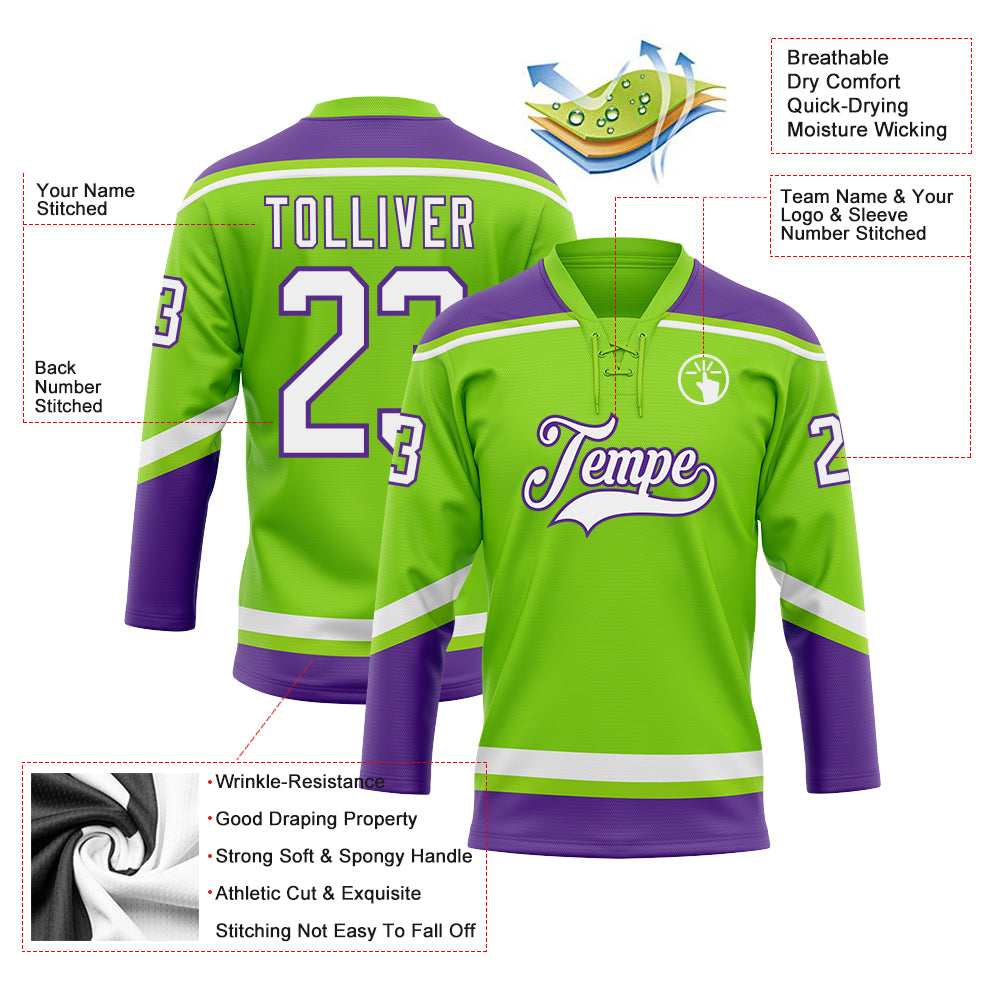 Green and store purple hockey jersey