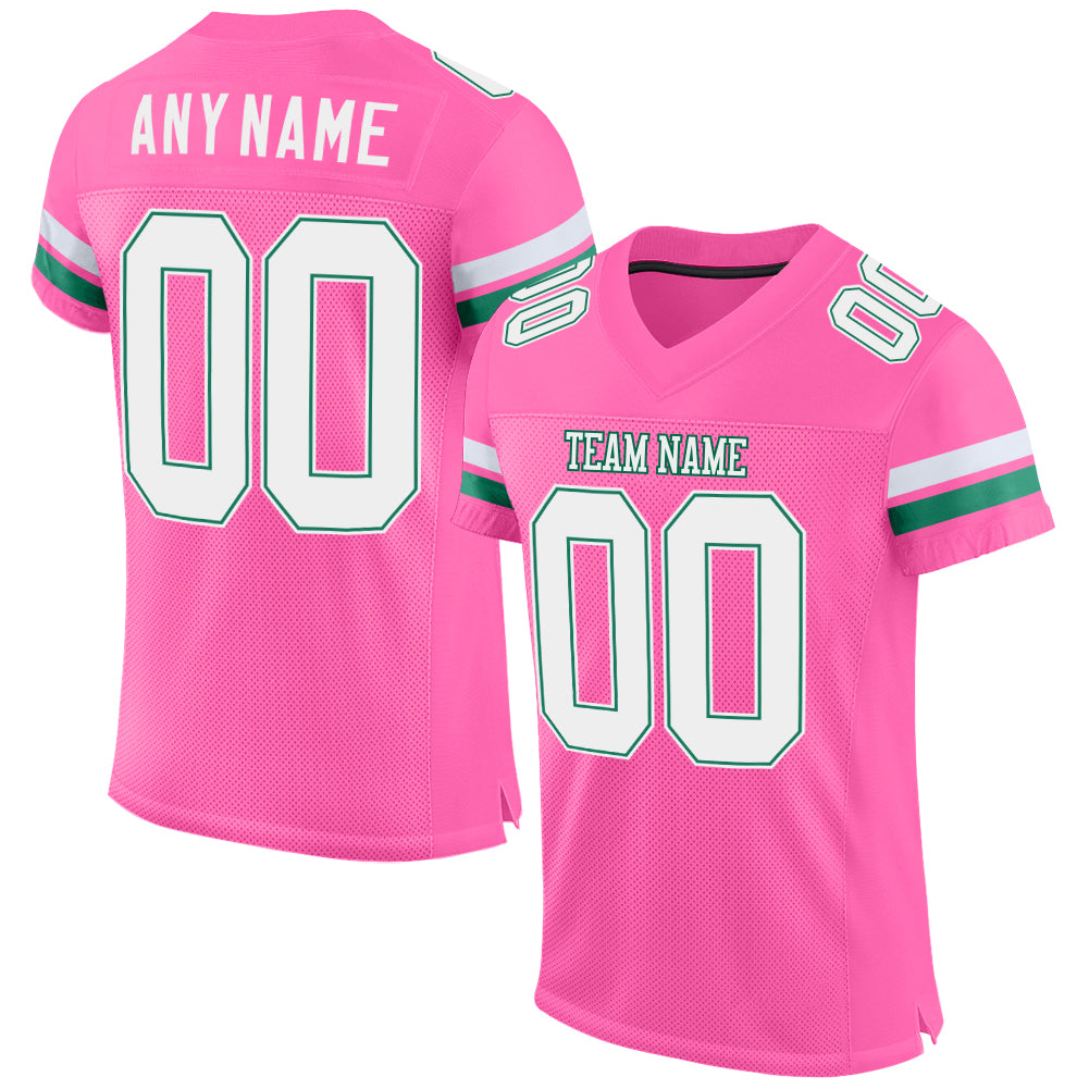 Custom White Kelly Green-Hot Pink Mesh Authentic Football Jersey