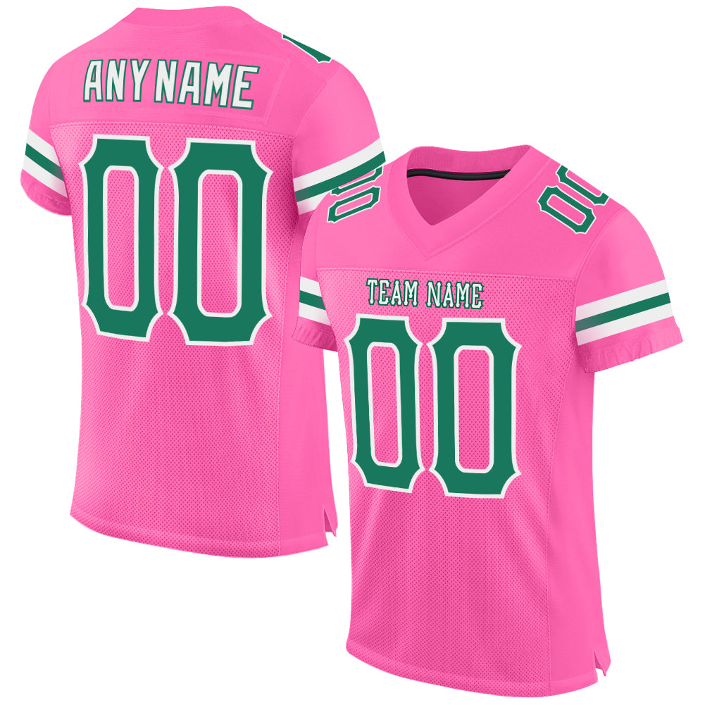 Custom Pink Kelly Green-White Mesh Authentic Football Jersey Discount