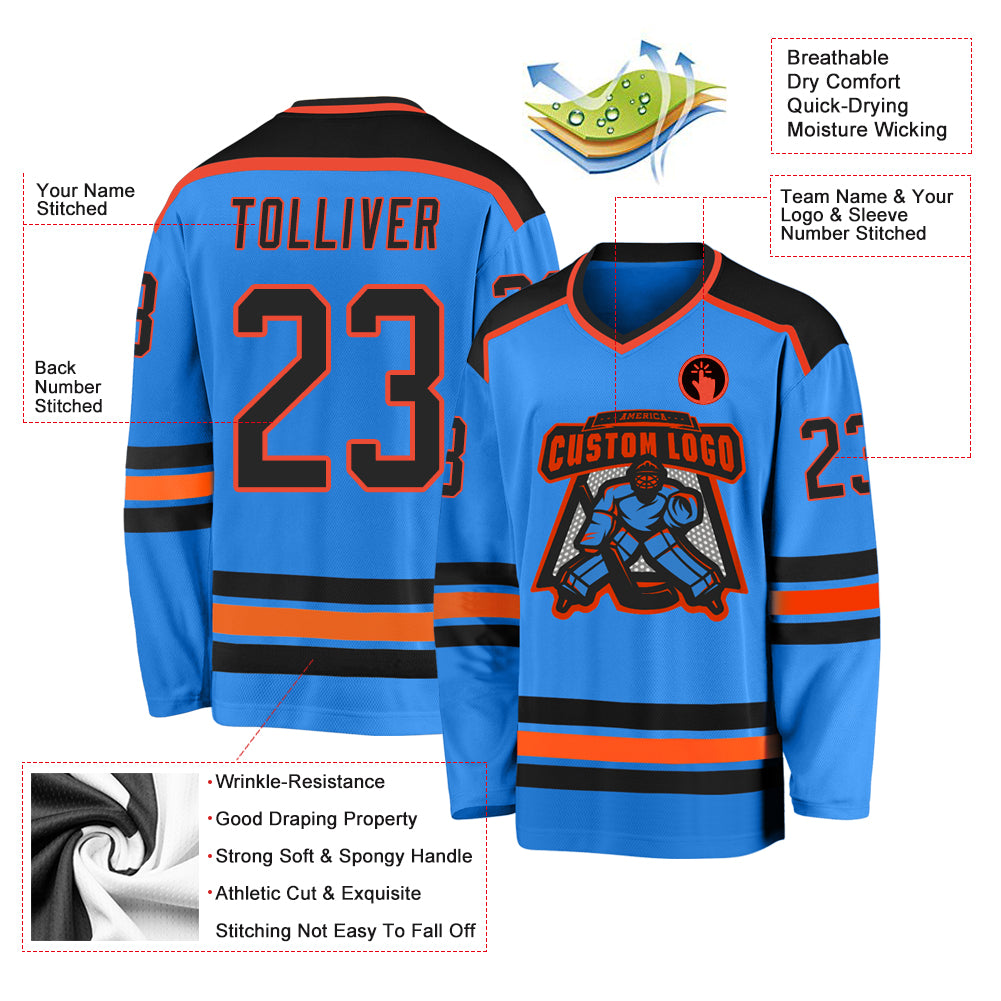 Custom Black Black-Orange Hockey Jersey Discount