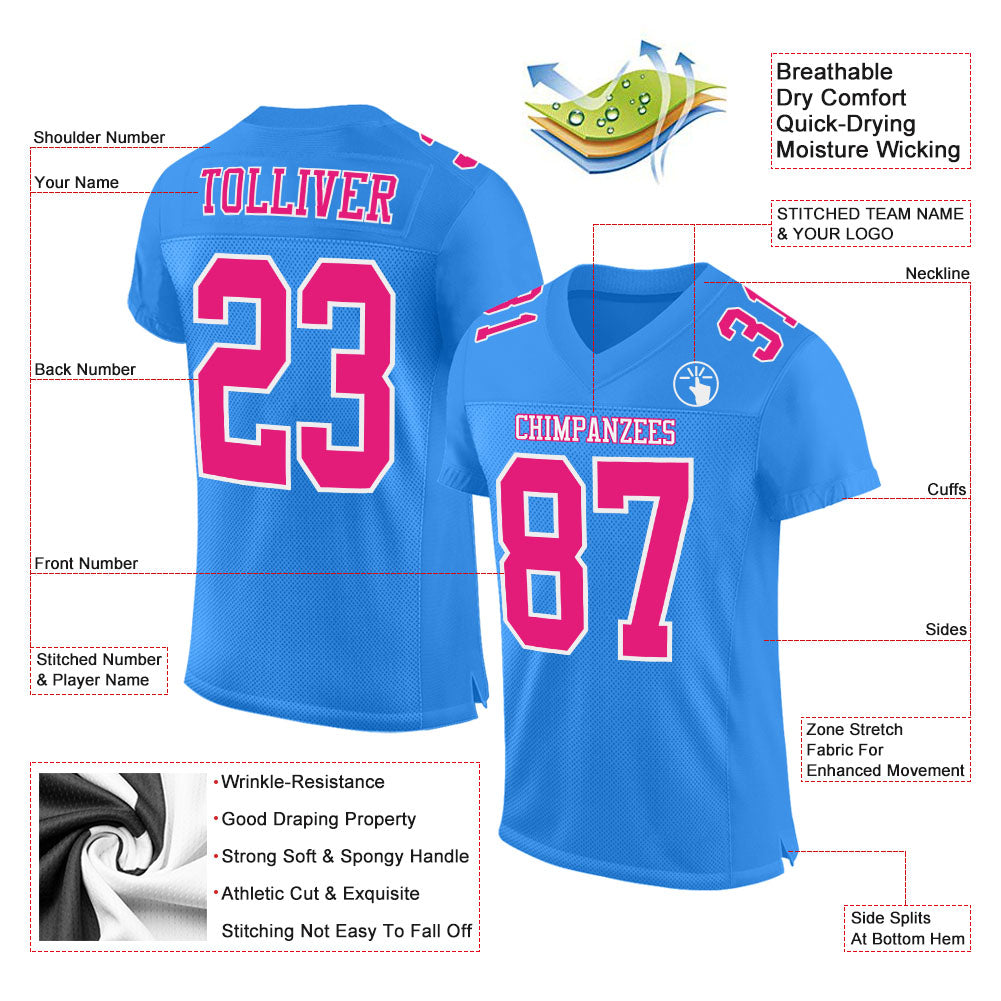 Custom Pink White-Powder Blue Mesh Authentic Football Jersey Sale