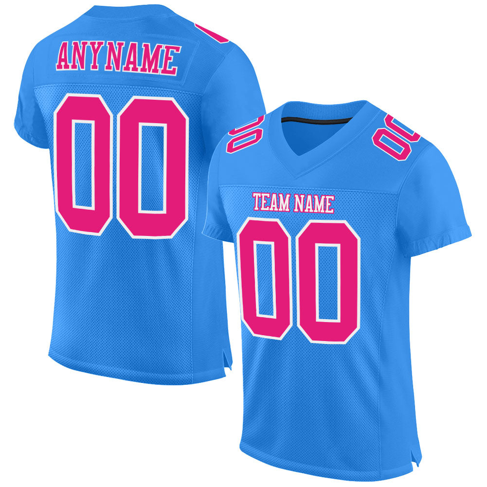 Custom Pink White-Powder Blue Mesh Authentic Football Jersey Sale