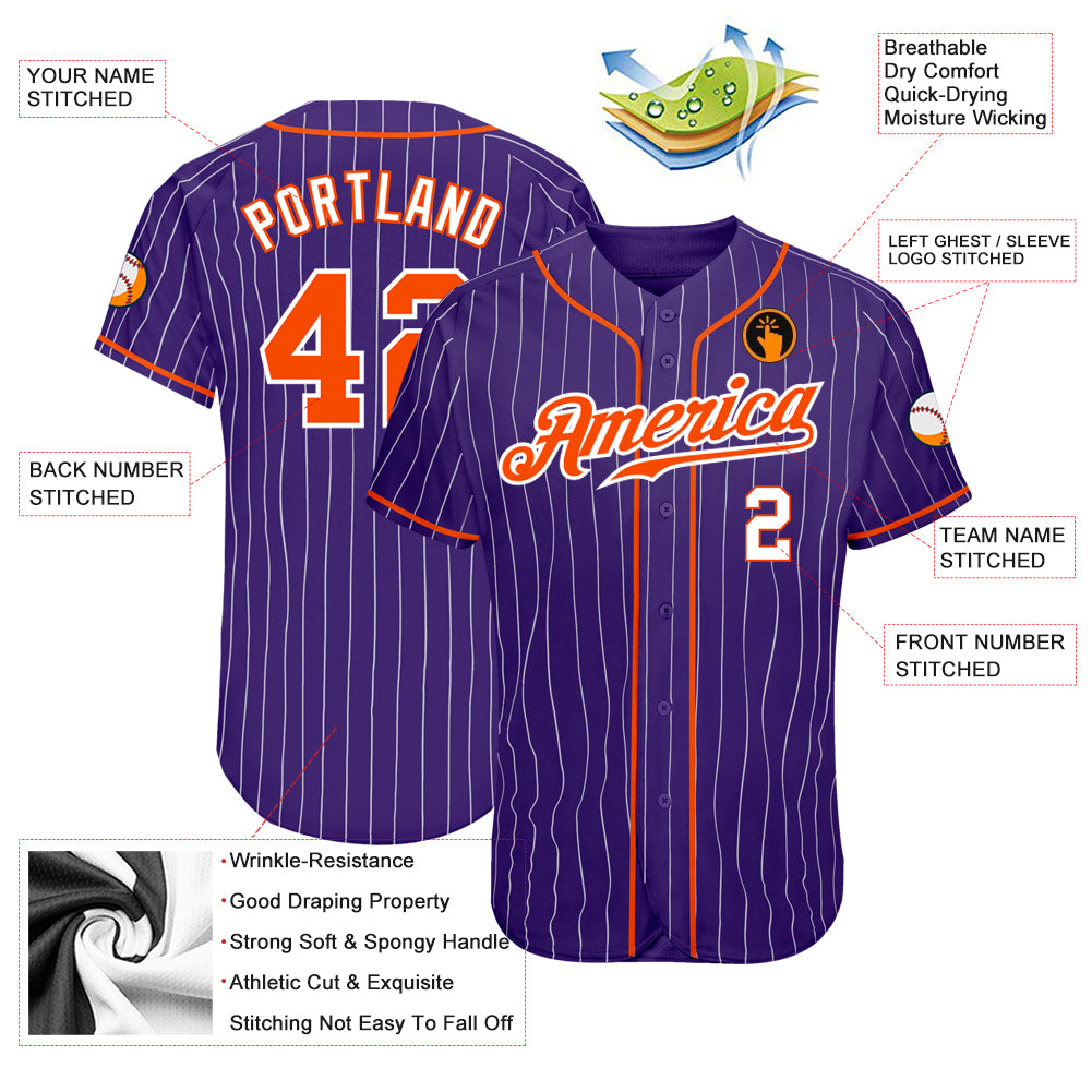 Custom Team Purple Baseball Authentic Orange Jersey White