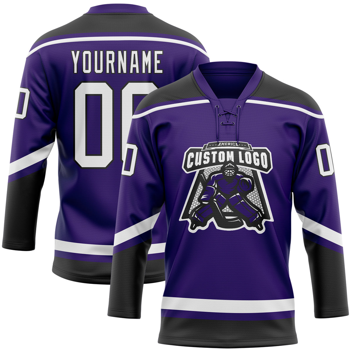 Custom Purple White-Black Hockey Lace Neck Jersey Discount