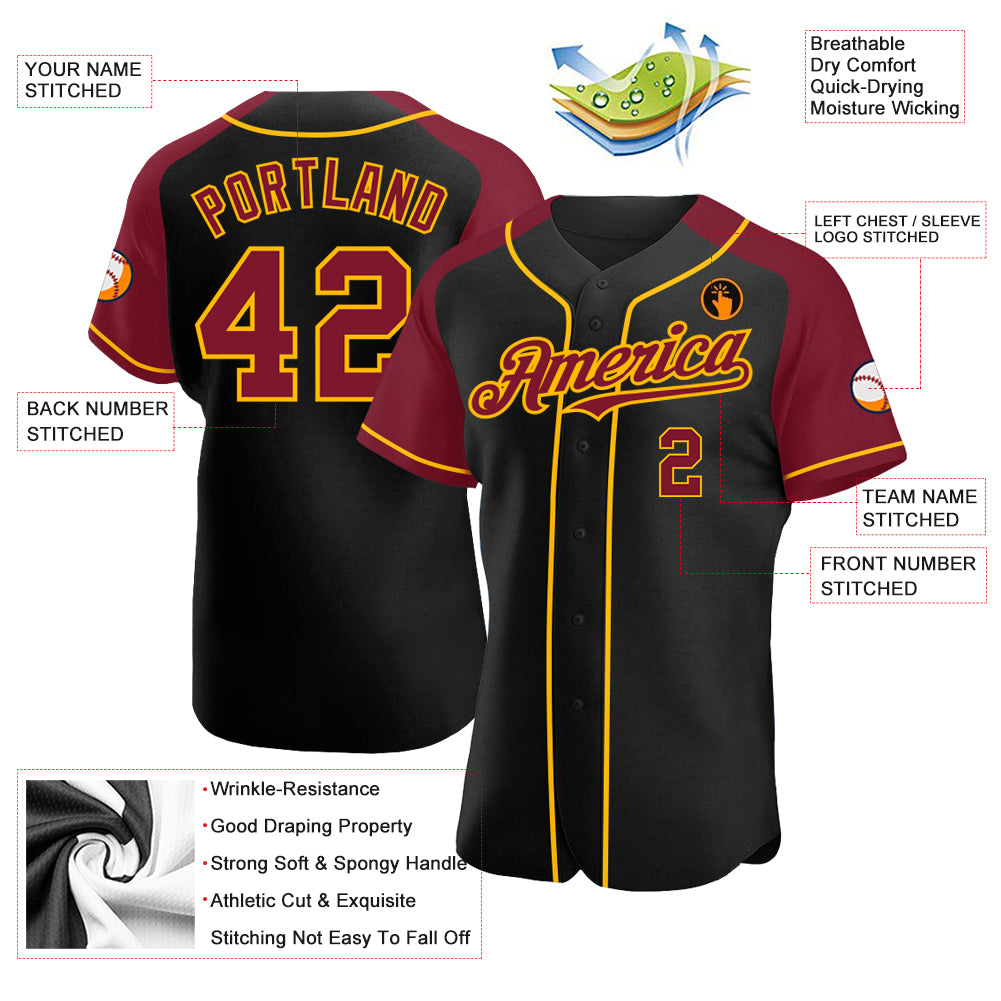 Custom Crimson Black-Gold Authentic Baseball Jersey