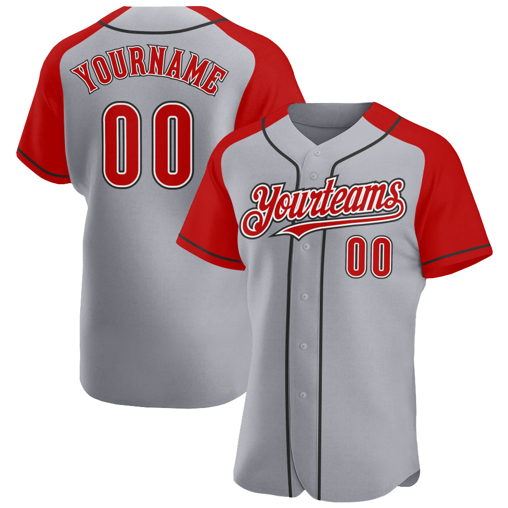 Cheap Custom Gray Red-Black Authentic Two Tone Baseball Jersey