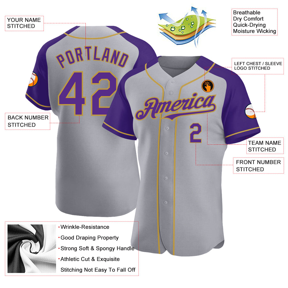 Custom Purple White-Gold Authentic Baseball Jersey Discount