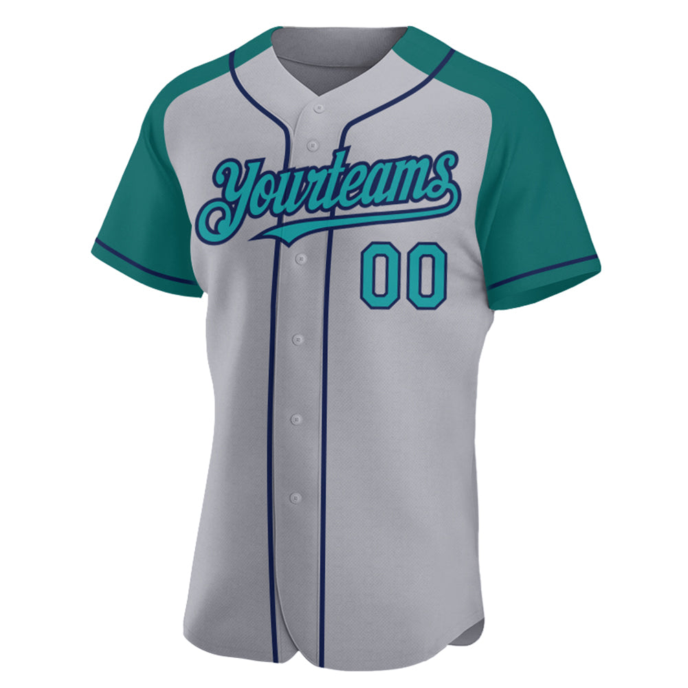 Custom Teal Gray-Navy Baseball Jersey