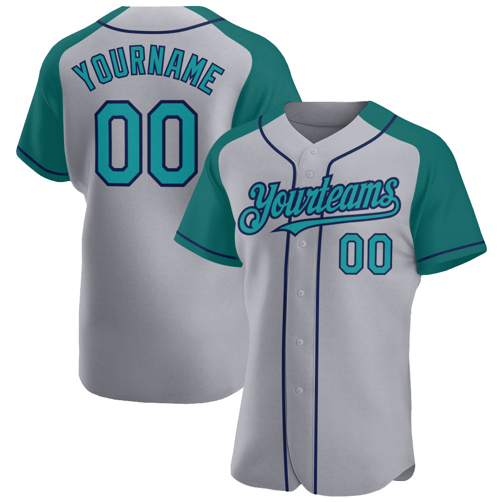 Custom Teal Gray-Navy Baseball Jersey