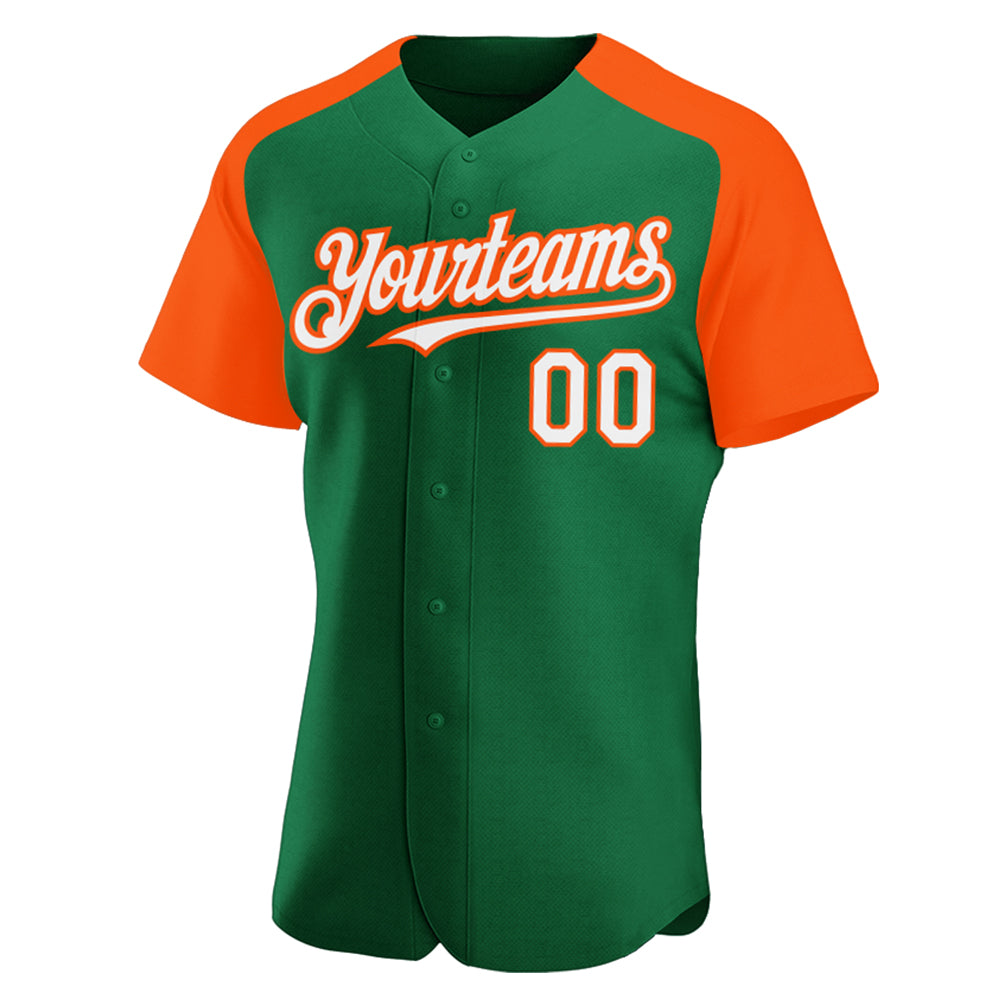 Custom White Kelly Green Pinstripe Kelly Green-Orange Authentic Raglan  Sleeves Baseball Jersey Discount