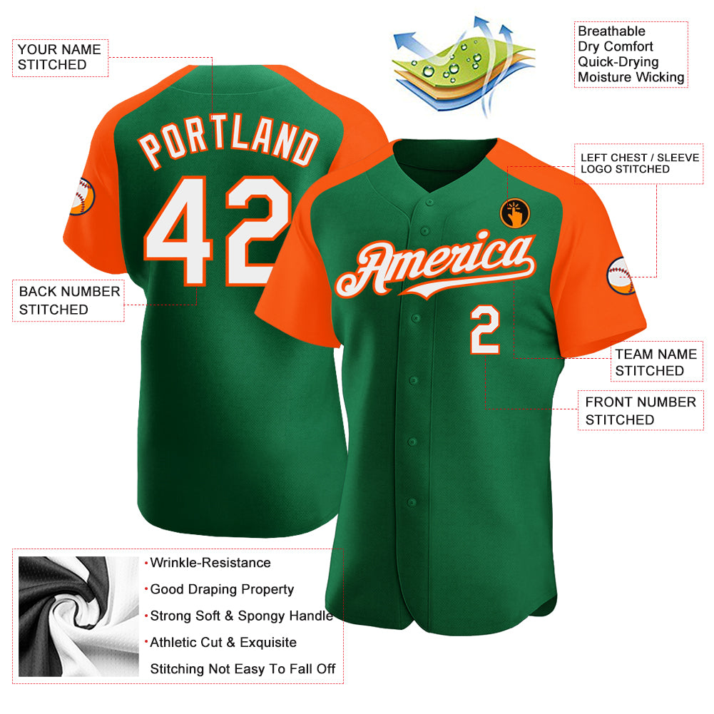 Cheap Custom White Orange-Kelly Green Authentic Raglan Sleeves Baseball  Jersey Free Shipping – CustomJerseysPro