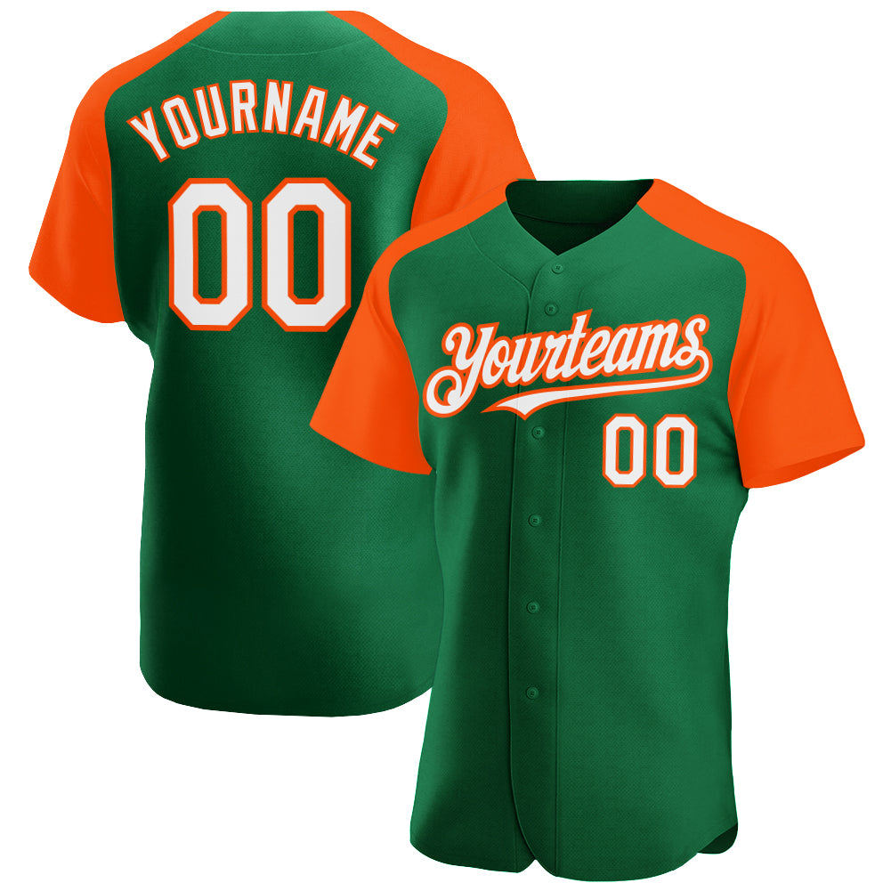 Custom White Kelly Green Pinstripe Kelly Green-Orange Authentic Raglan  Sleeves Baseball Jersey Discount