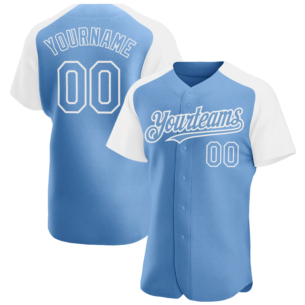 Cheap Custom Light Blue White-Green Authentic Raglan Sleeves