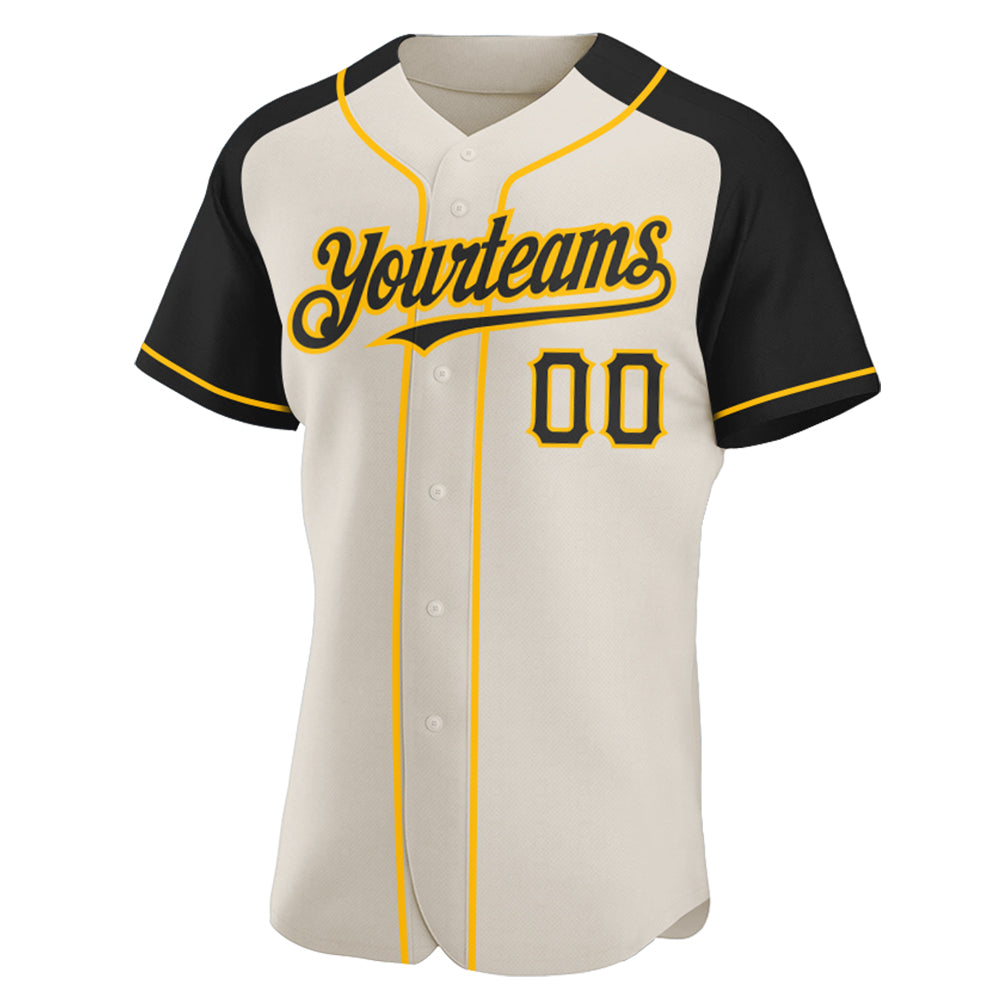 Custom Cream Black Pinstripe Black-Gold Authentic Raglan Sleeves Baseball  Jersey