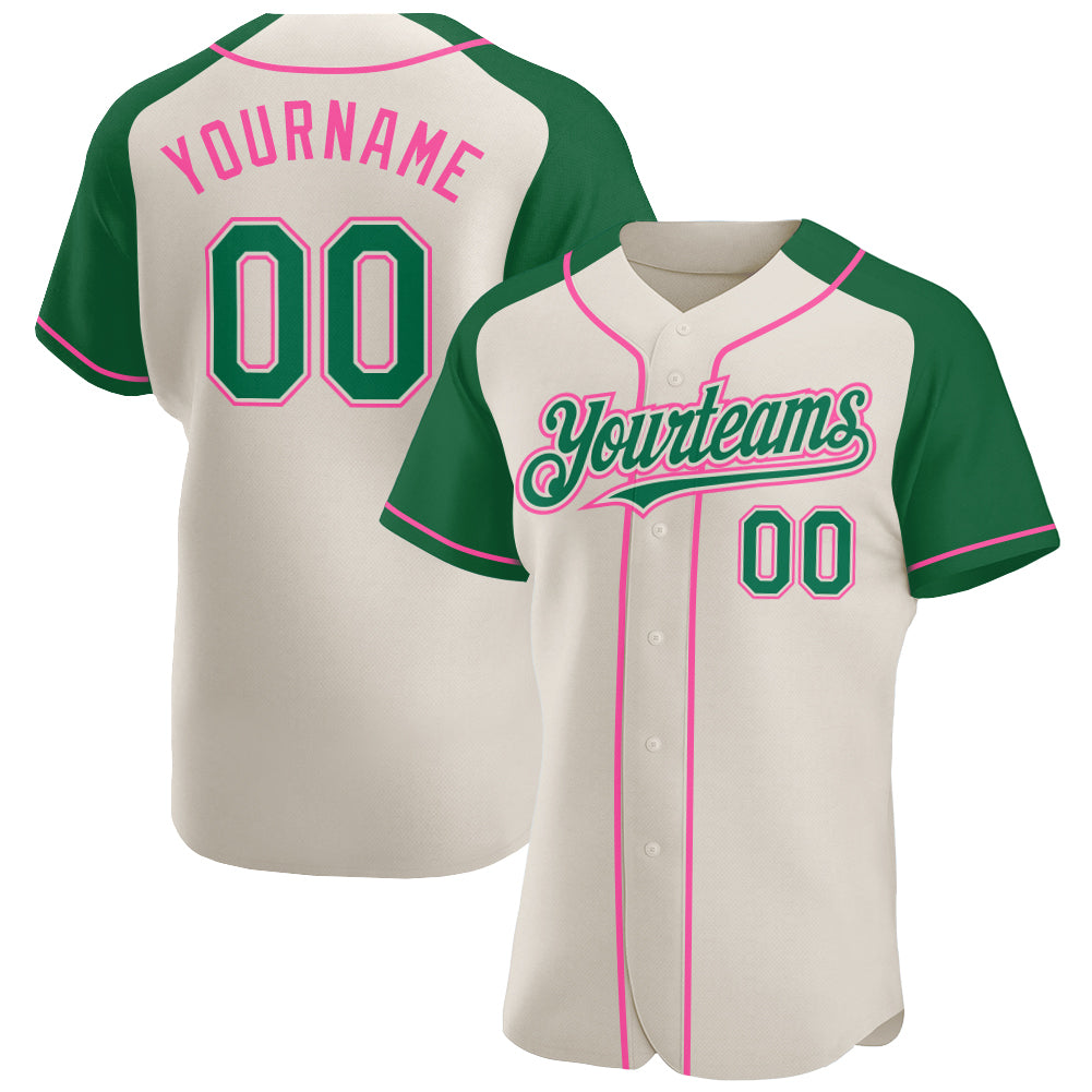 Custom Pink White-Kelly Green Authentic Two Tone Baseball Jersey