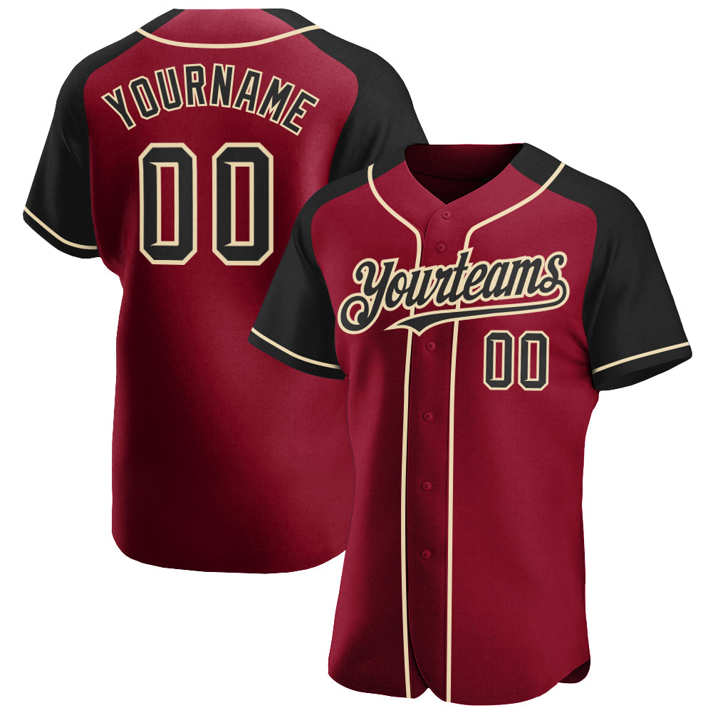 Custom Cream Red-Black Authentic Raglan Sleeves Baseball Jersey