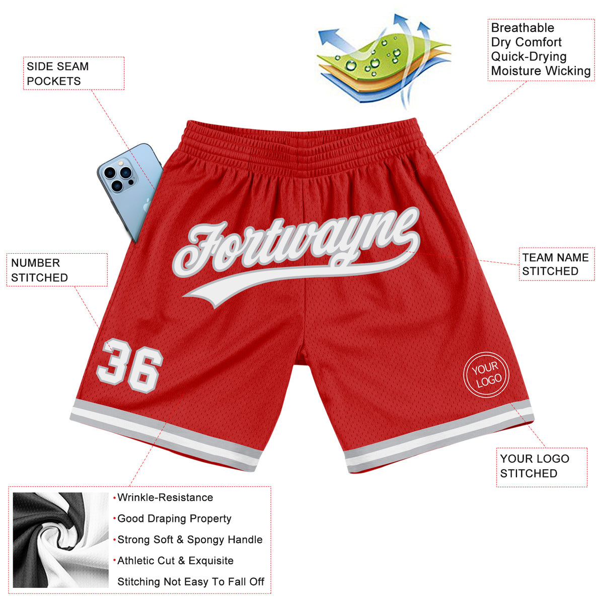 Chicago Bulls Men's Jus Don Red or Pinstripe Basketball Shorts